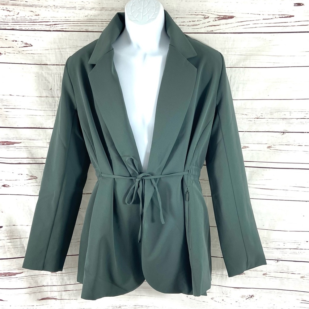 Athleta Endless‎ Primatwill Jacket Women’s 12 Green Blazer Open Tie Front .